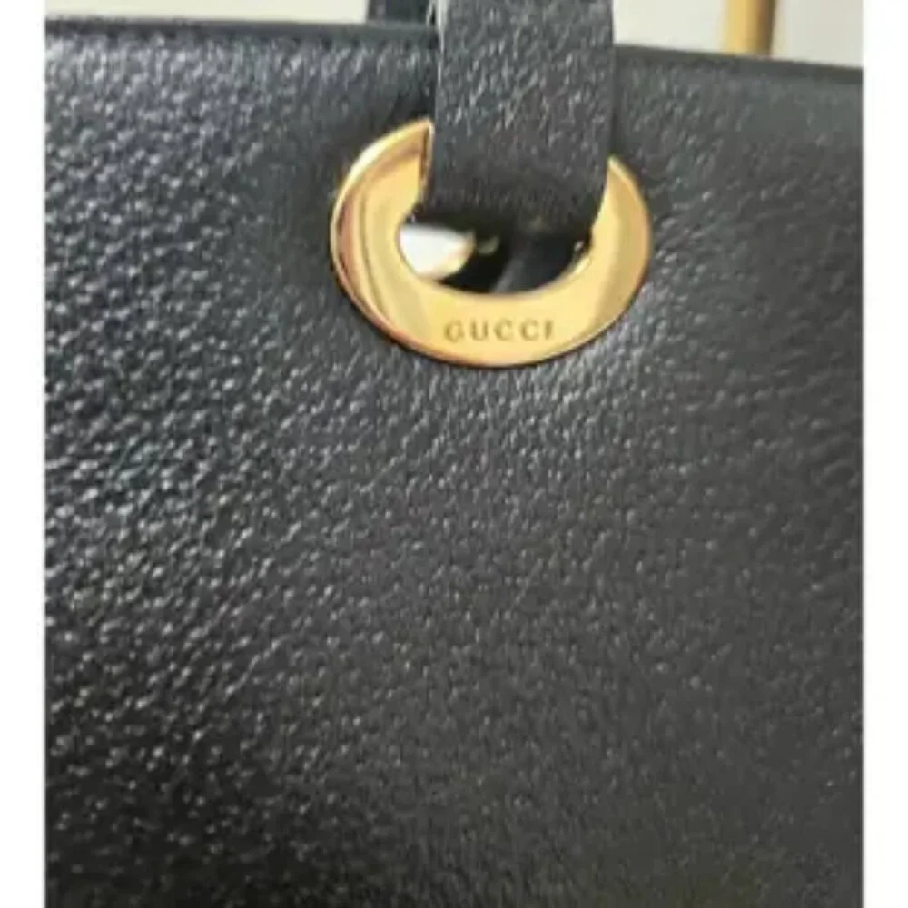 SALE Vintage Gucci Leather Aphrodite Black Tote Bag Medium Gold w/FREE Accessory